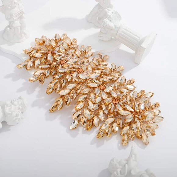 Large Rhinestone Wedding Hair Comb Bridal Side Accessory Champagne main image 5